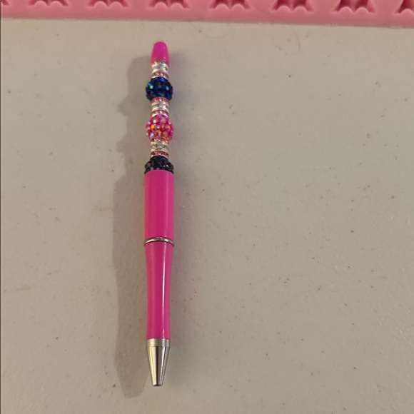 Pink and Black Beaded Ballpoint Refillable Pen - Picture 1 of 3